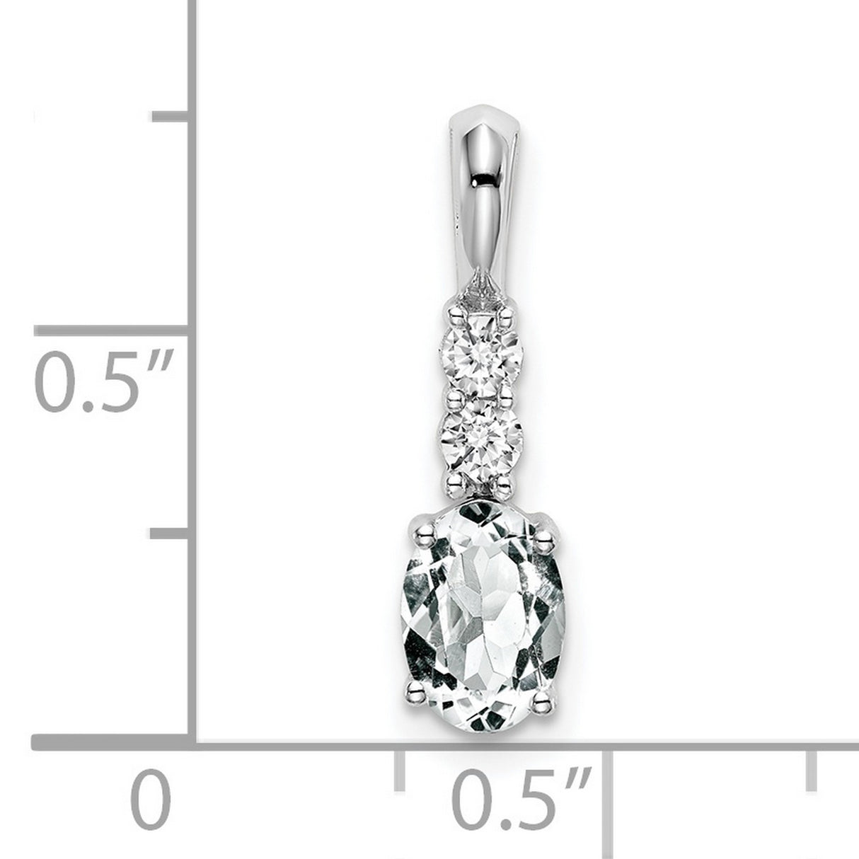 Oval White Topaz and Diamond Charm Pendant in Real 14k White Gold