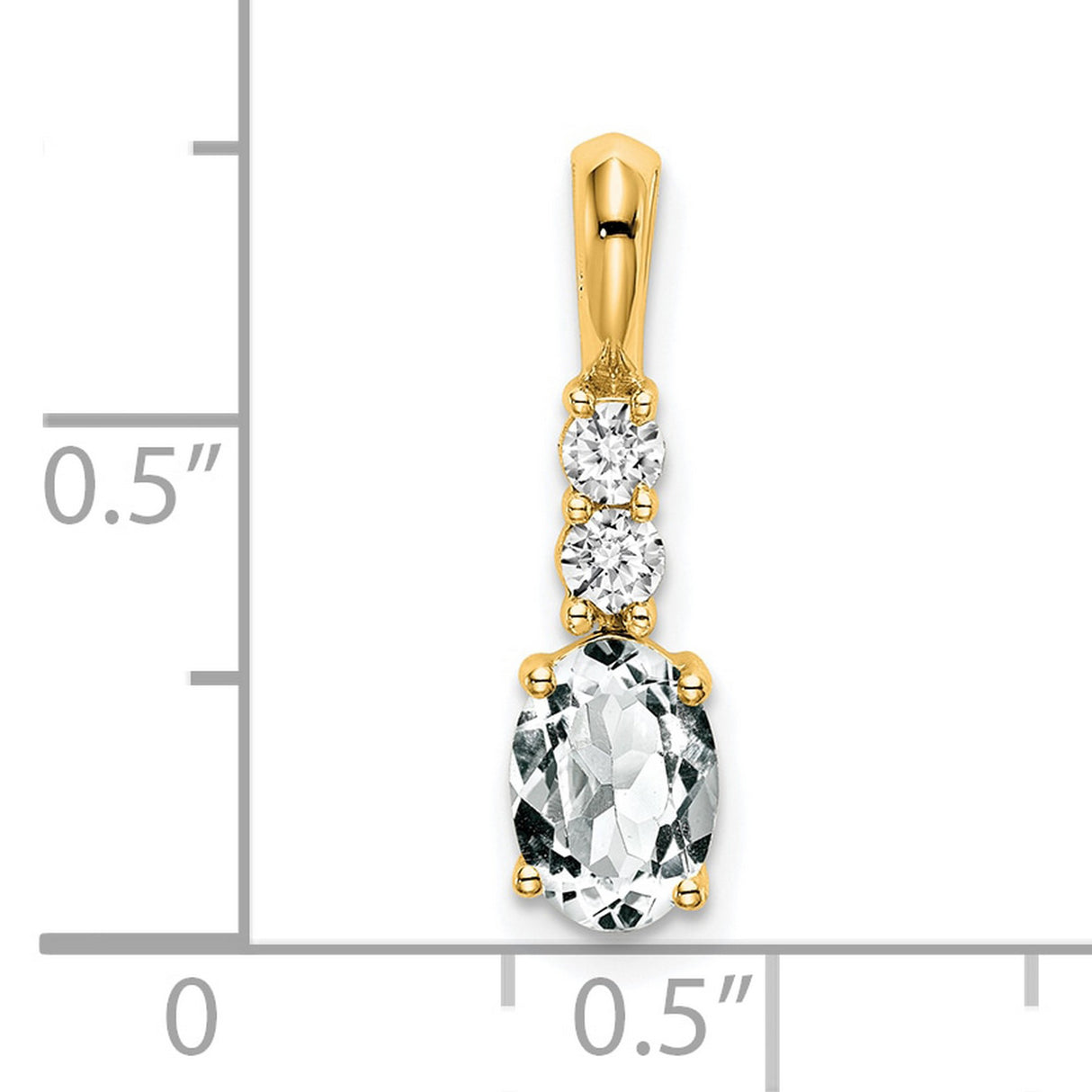 14k Yellow Gold Pendant with Oval White Topaz and Diamond Accents, Vertical Drop Design