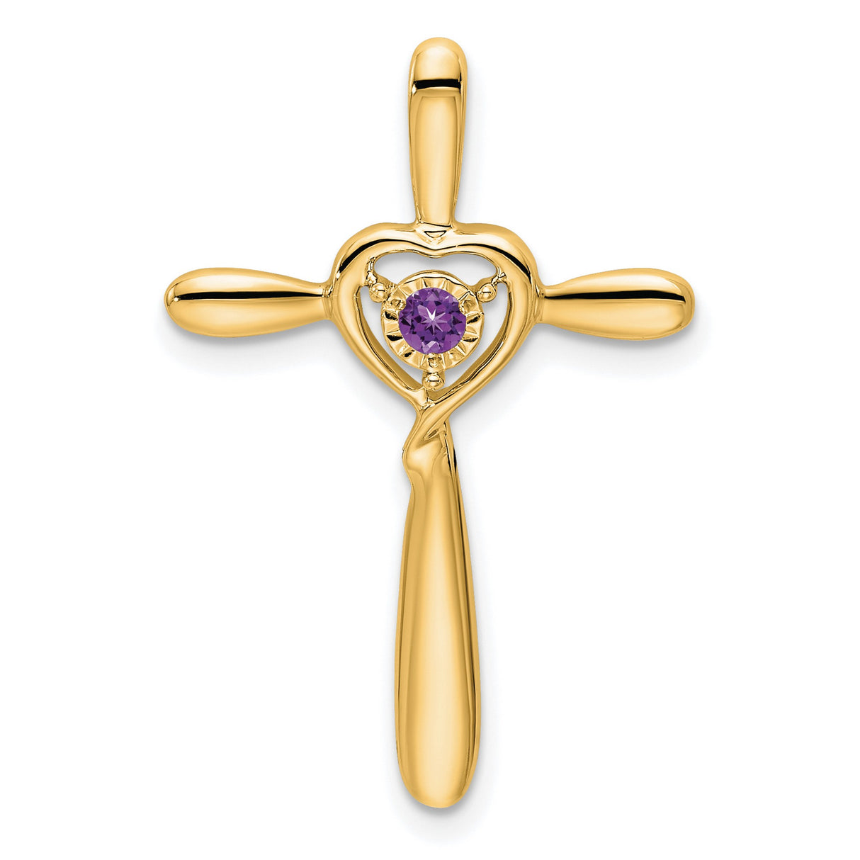 14k Yellow Gold Cross Pendant with Amethyst and Openwork Heart Slide