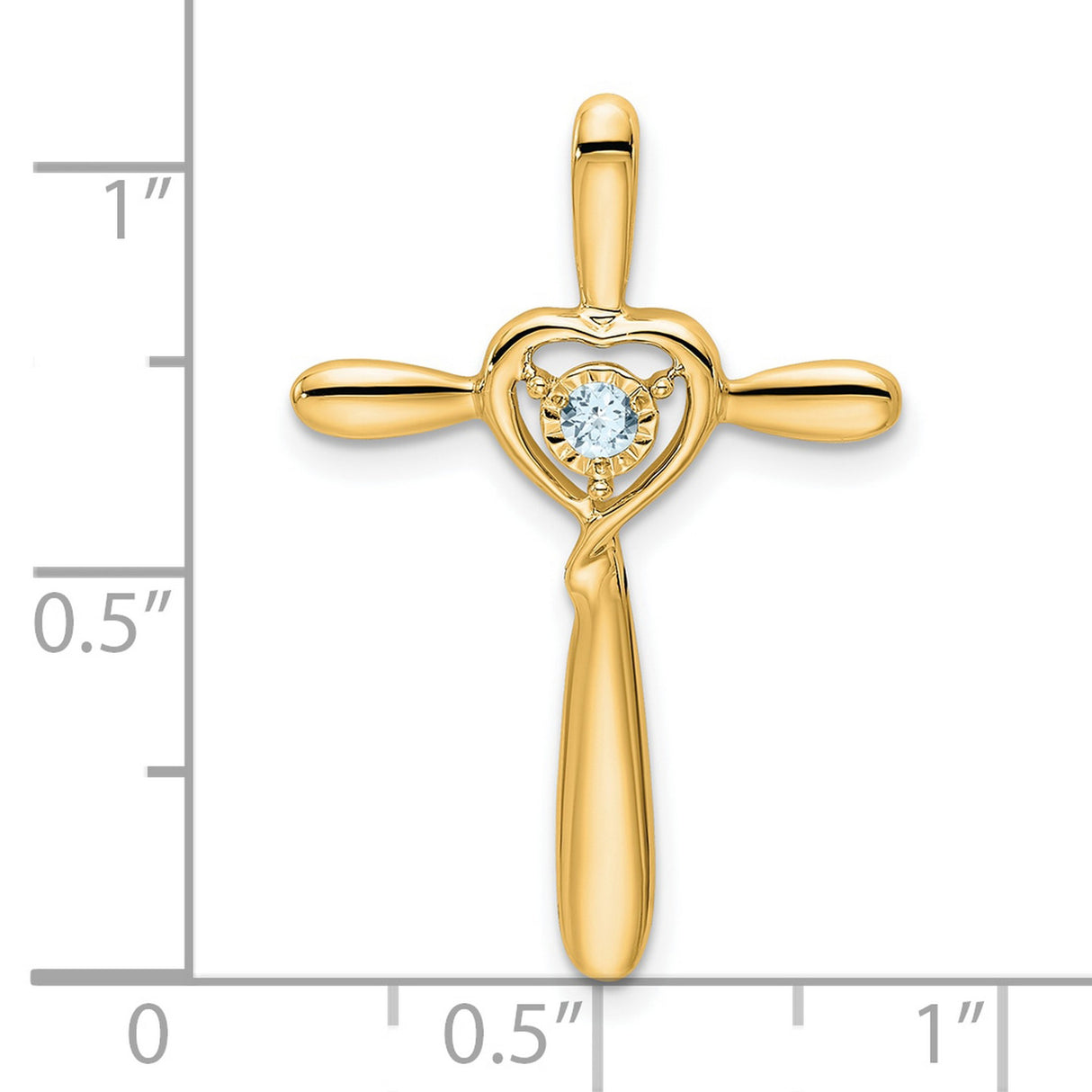14k Yellow Gold Aquamarine Cross Pendant with Open Heart Chain Slide