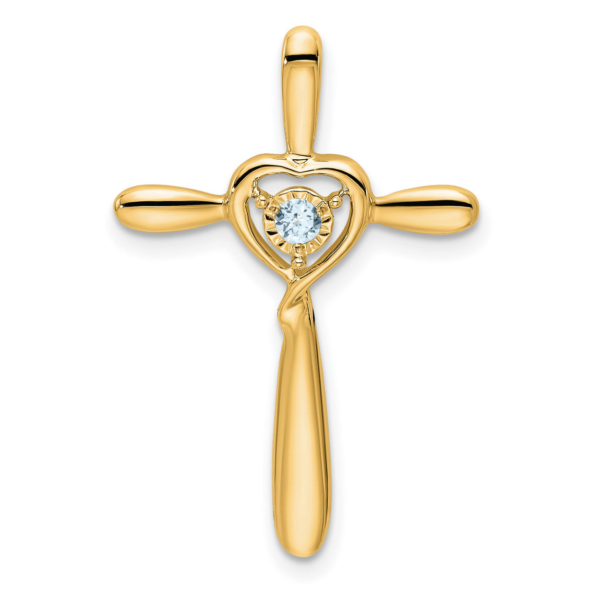 14k Yellow Gold Aquamarine Cross Pendant with Open Heart Chain Slide