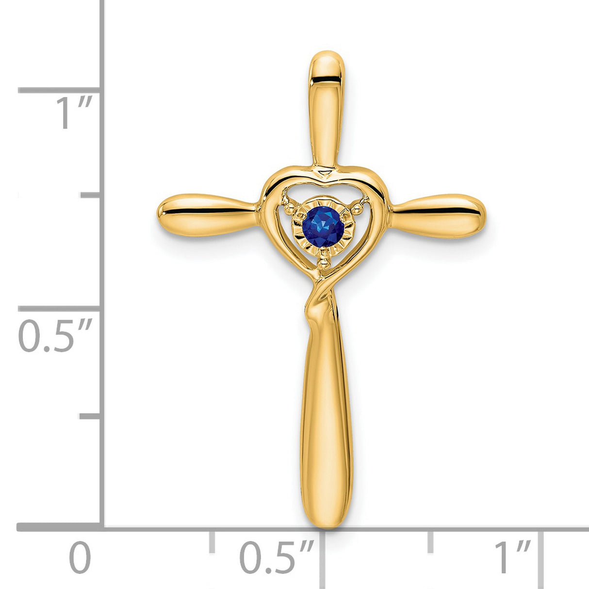 14k Yellow Gold Cross Pendant with Lab Created Sapphire and Heart Charm