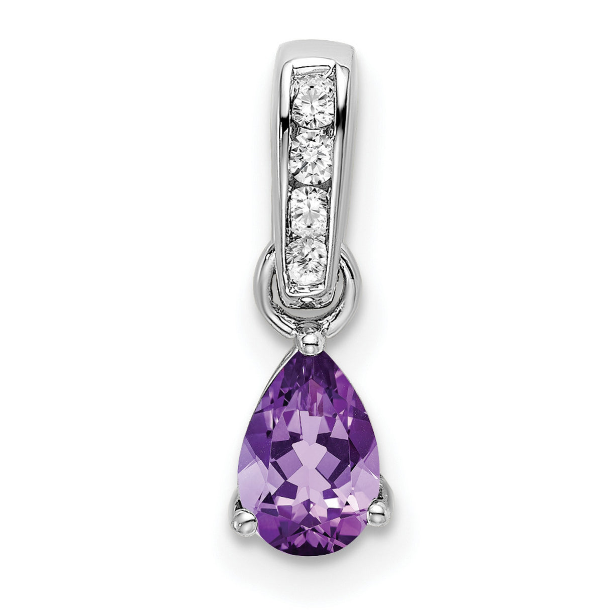 10k White Gold Pendant with Pear Amethyst and Diamond Accents, February Birthstone Jewelry