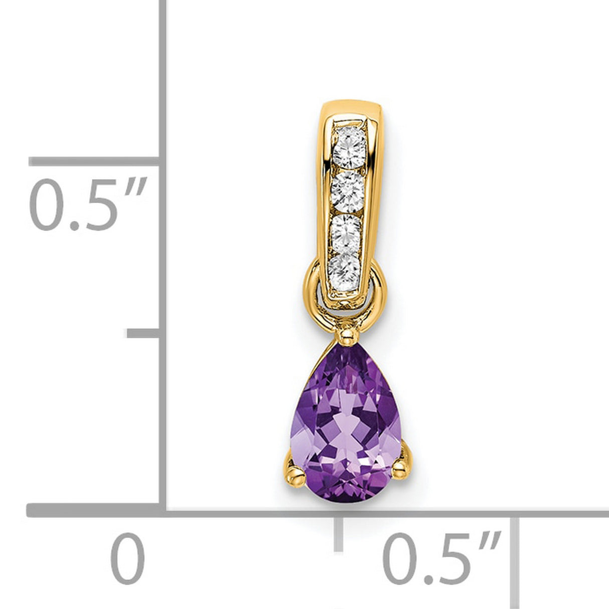 14k Yellow Gold Amethyst Pendant with Diamond Accents, Pear Shape Charm for Women
