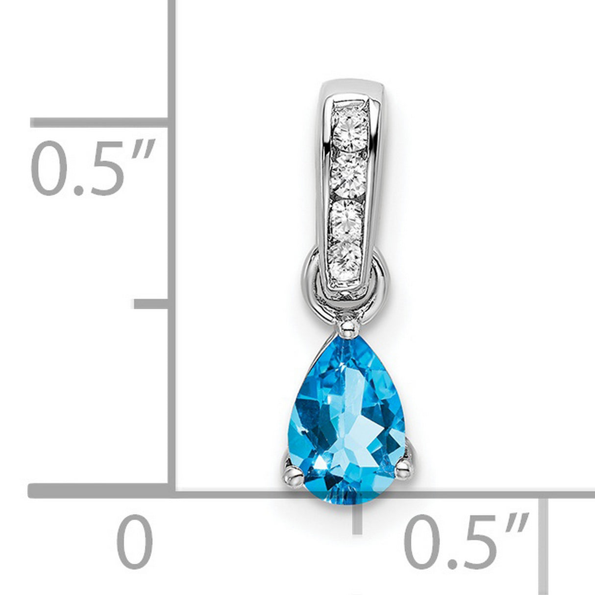 10k White Gold Pendant with Pear Shaped Swiss Blue Topaz and Vertical Diamonds