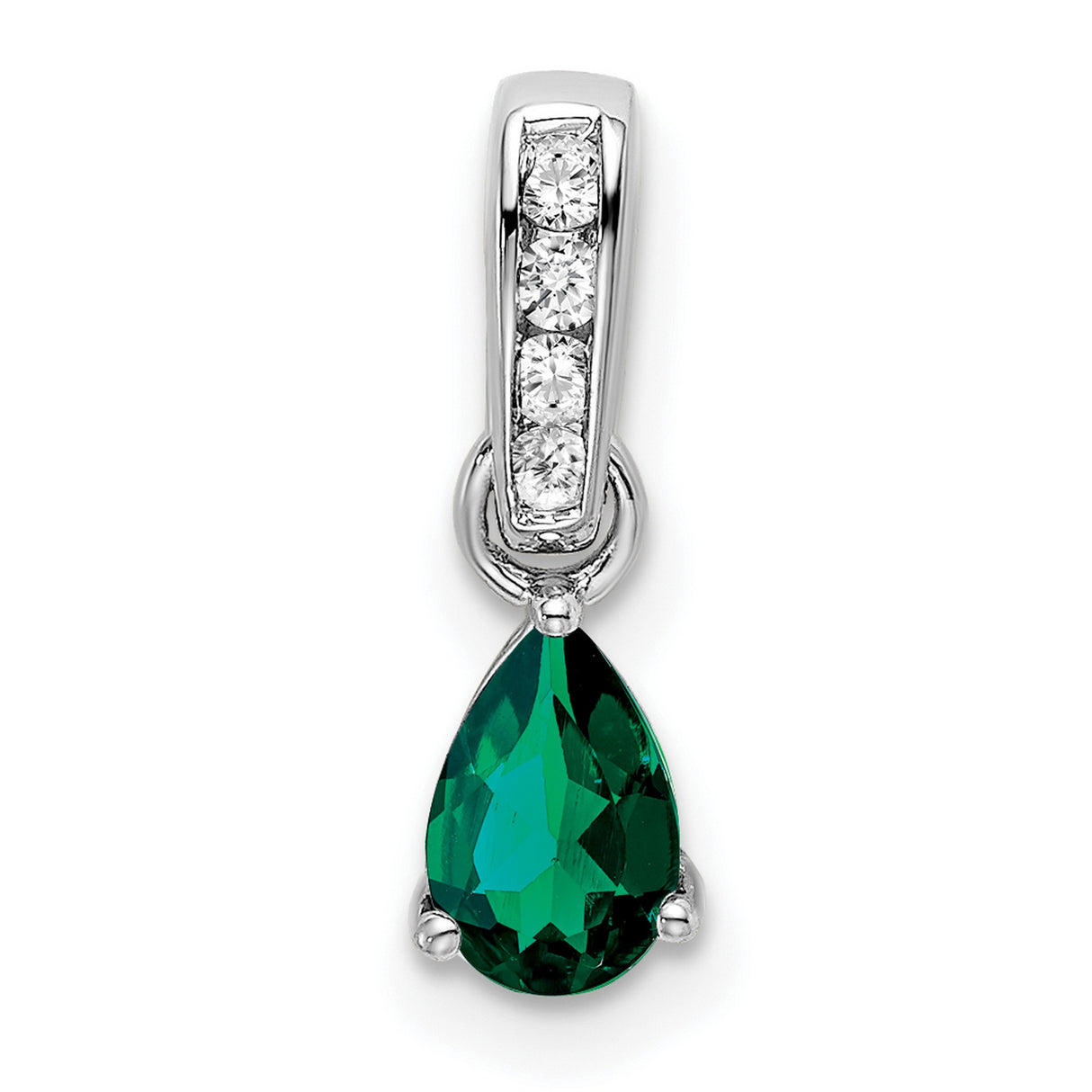 14k White Gold Pendant with Lab Created Emerald Drop and Diamond Accents, Teardrop Design