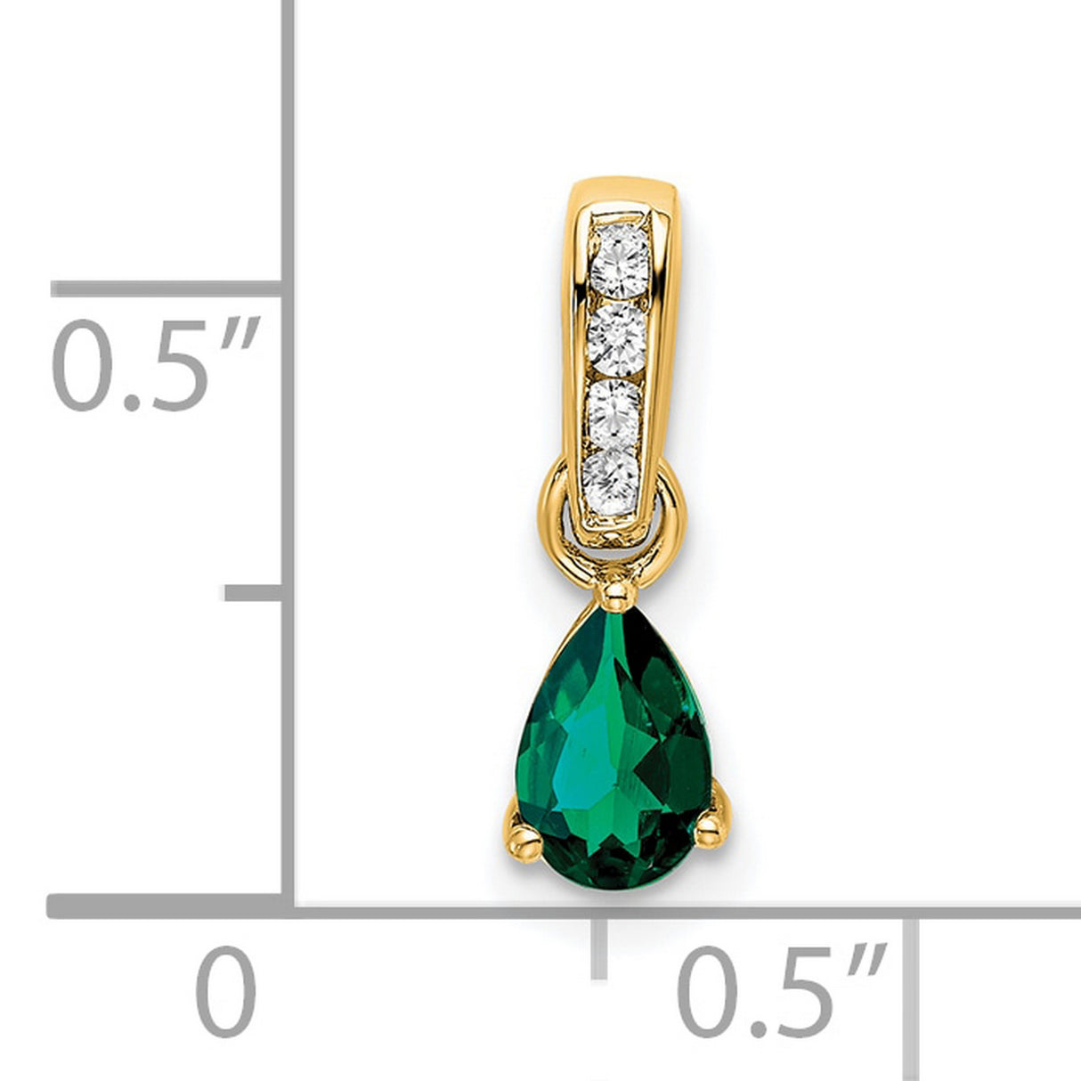 14k Yellow Gold Pendant with Pear Shaped Lab Created Emerald and Diamond Bail