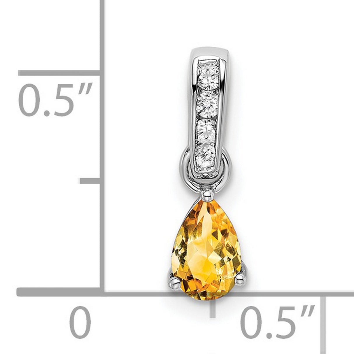 10k White Gold Pendant with Pear Shaped Citrine and Diamond Accents, November Birthstone Jewelry