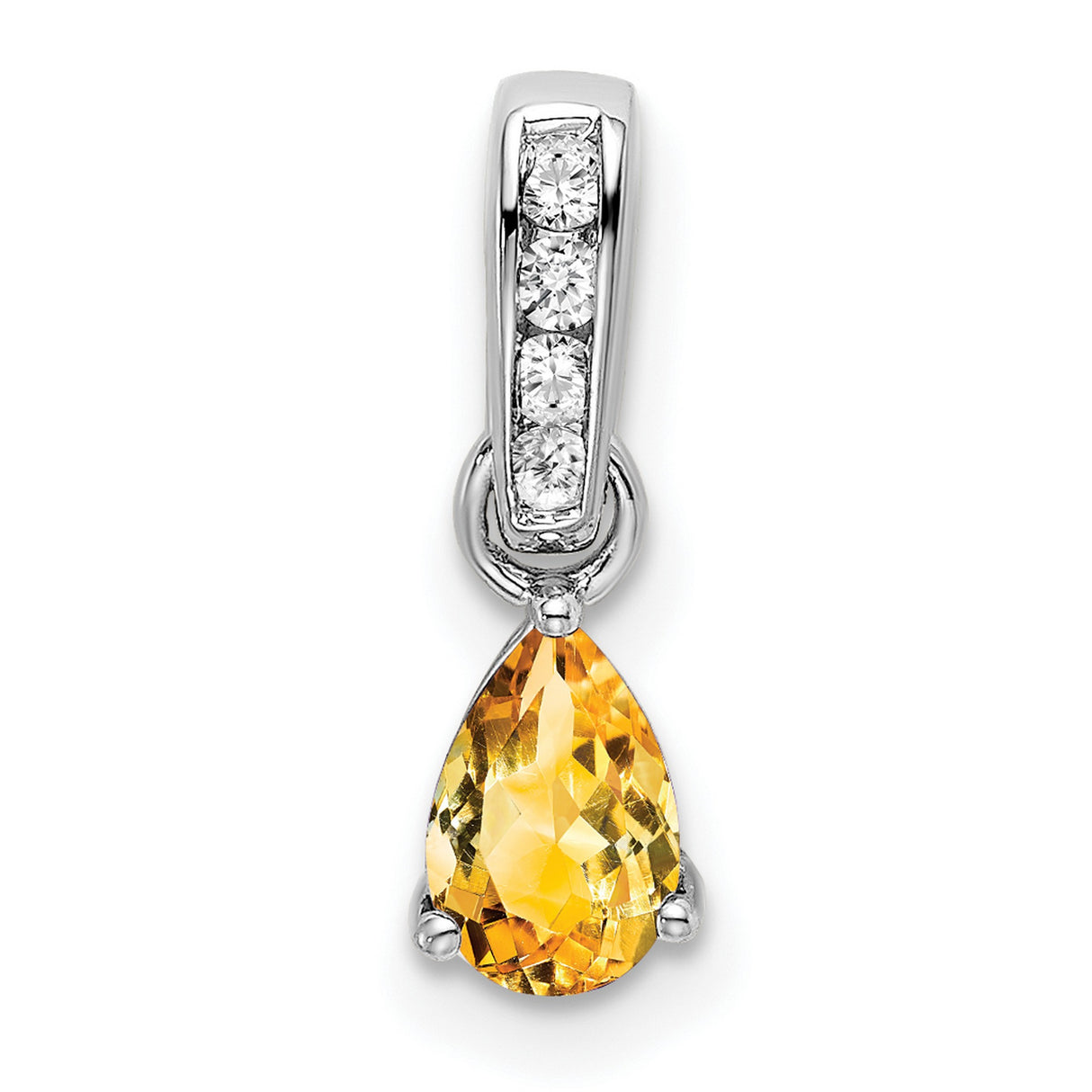 10k White Gold Pendant with Pear Shaped Citrine and Diamond Accents, November Birthstone Jewelry