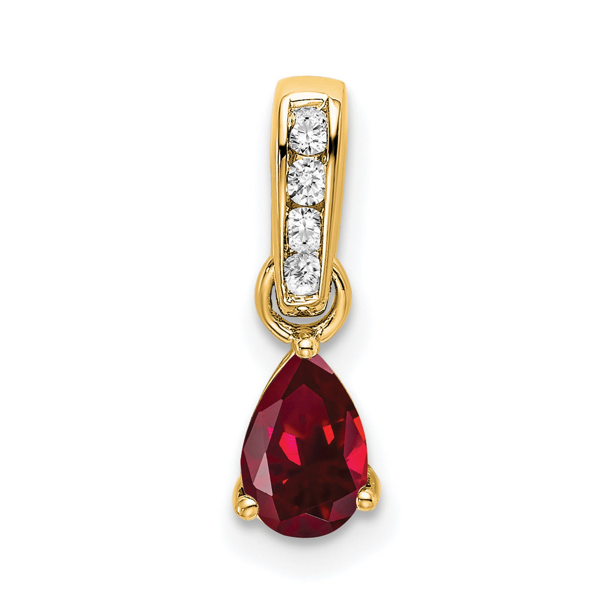 14k Yellow Gold Pendant with Pear-Shaped Lab Created Ruby and Diamond Accents