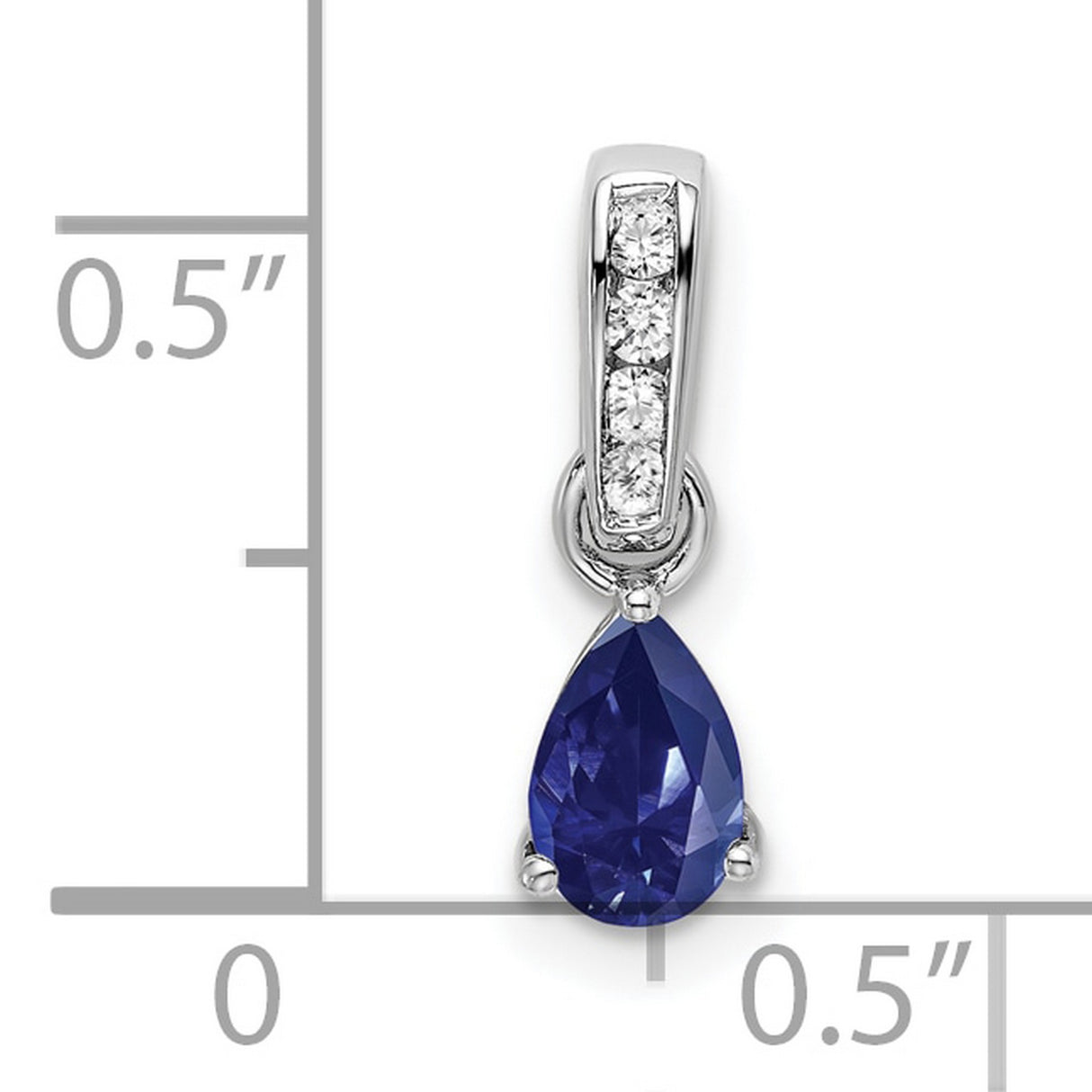 10k White Gold Pendant with Pear Shaped Lab Created Sapphire and Diamond Accents
