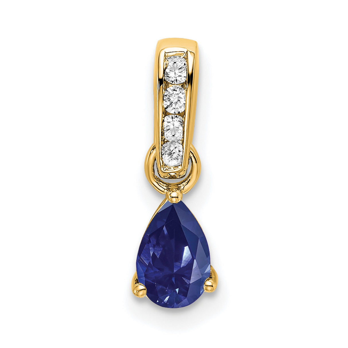 14k Yellow Gold Teardrop Pendant with Pear Shaped Lab Created Blue Sapphire and Diamonds