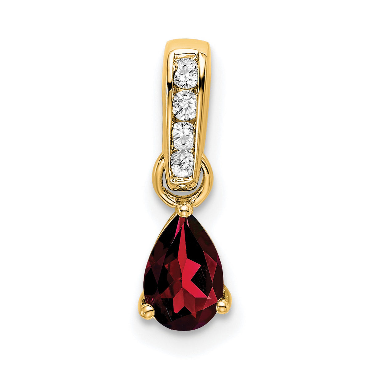 10k Yellow Gold Pendant with Pear Shaped Garnet and Diamond Accents, January Birthstone Design