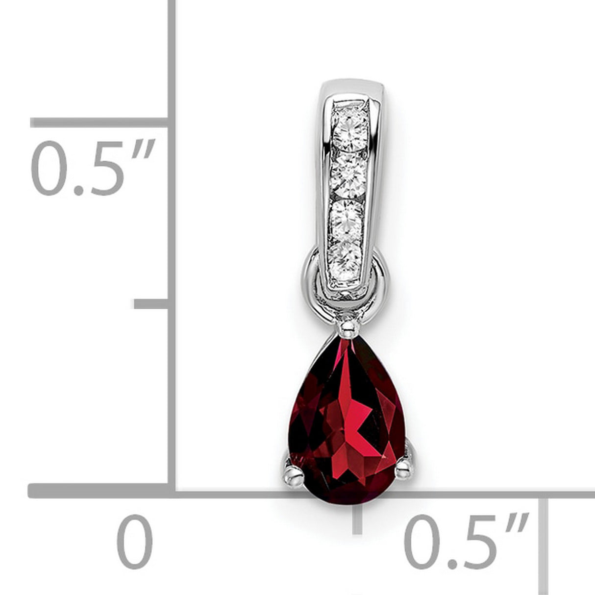 14k White Gold Garnet Pendant with Diamond Bail, Pear Shape, Romantic January Birthstone Jewelry