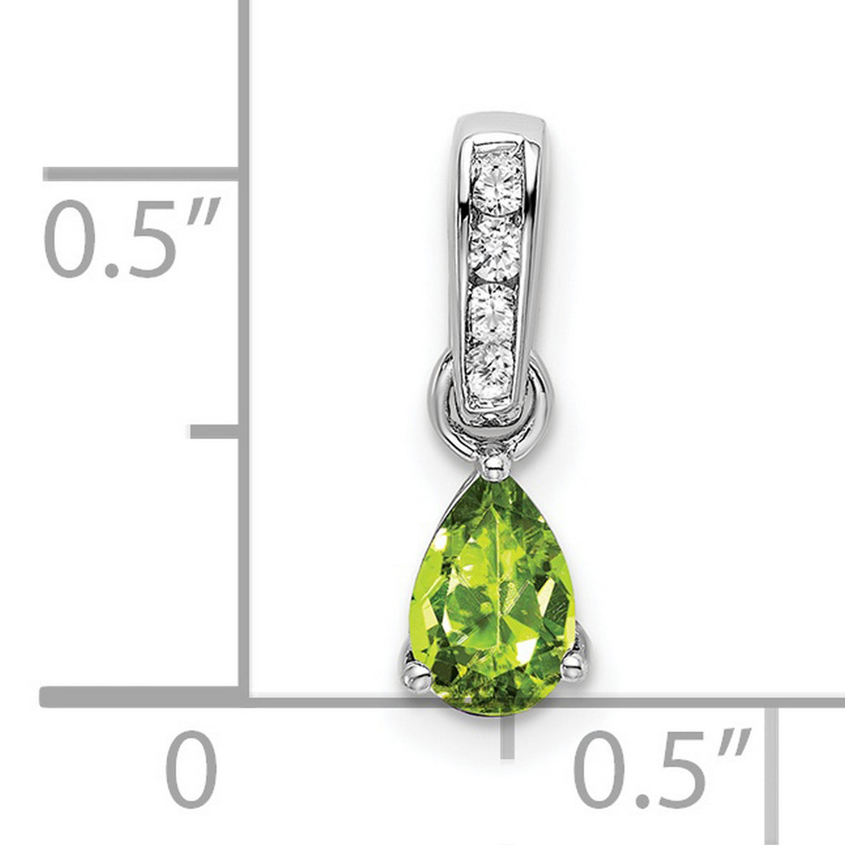 10k White Gold Pendant with Pear Shaped Peridot and Diamond Bail, August Birthstone Jewelry