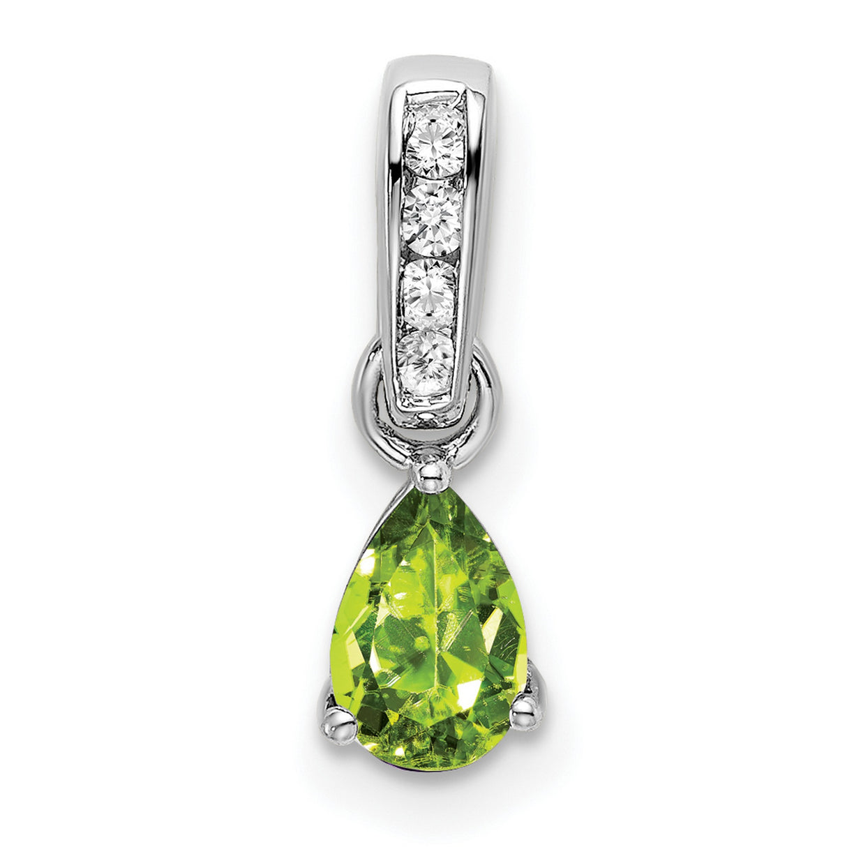 10k White Gold Pendant with Pear Shaped Peridot and Diamond Bail, August Birthstone Jewelry
