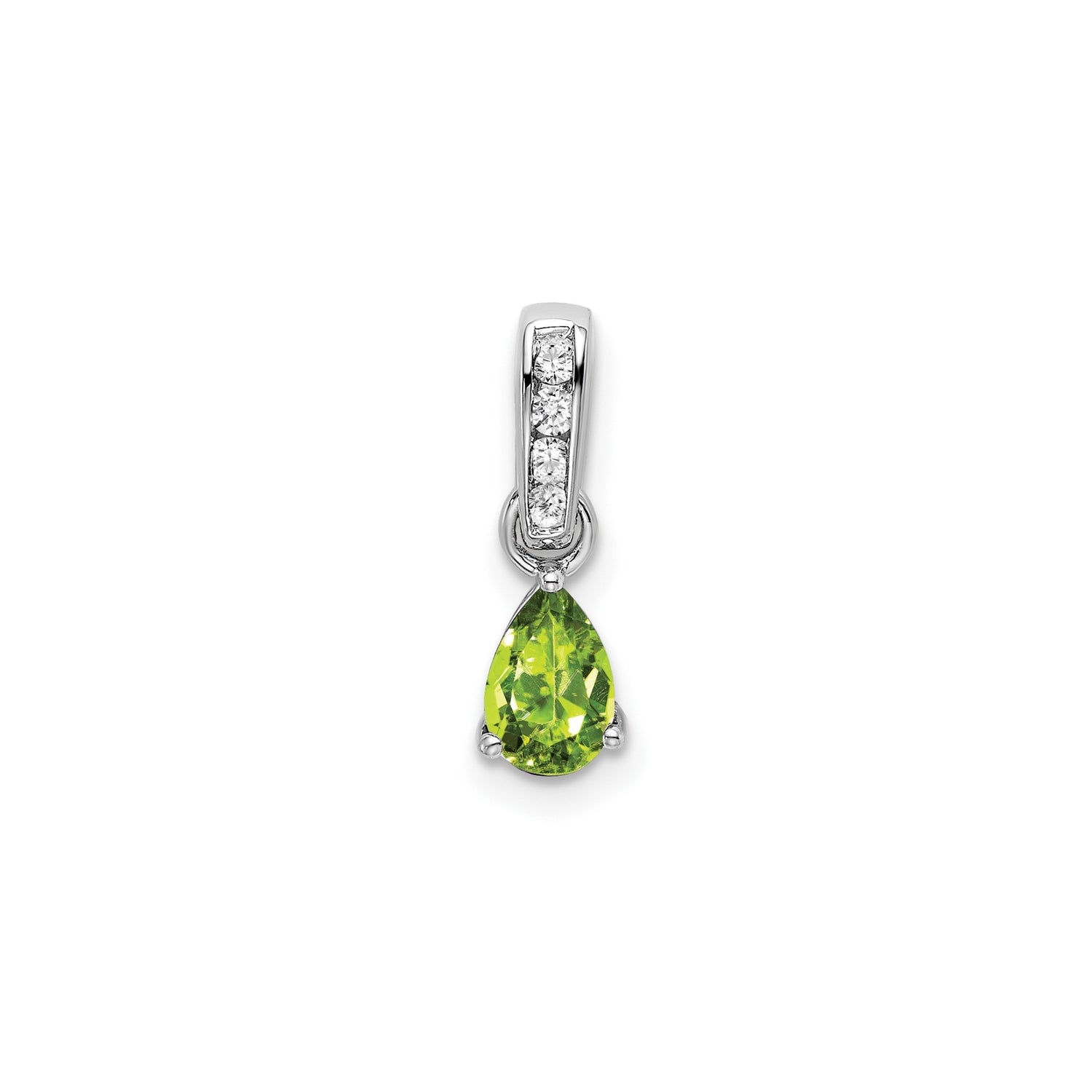 14k White Gold Pendant with Pear Cut Peridot and Diamond Accents, Dainty Drop Style for Women