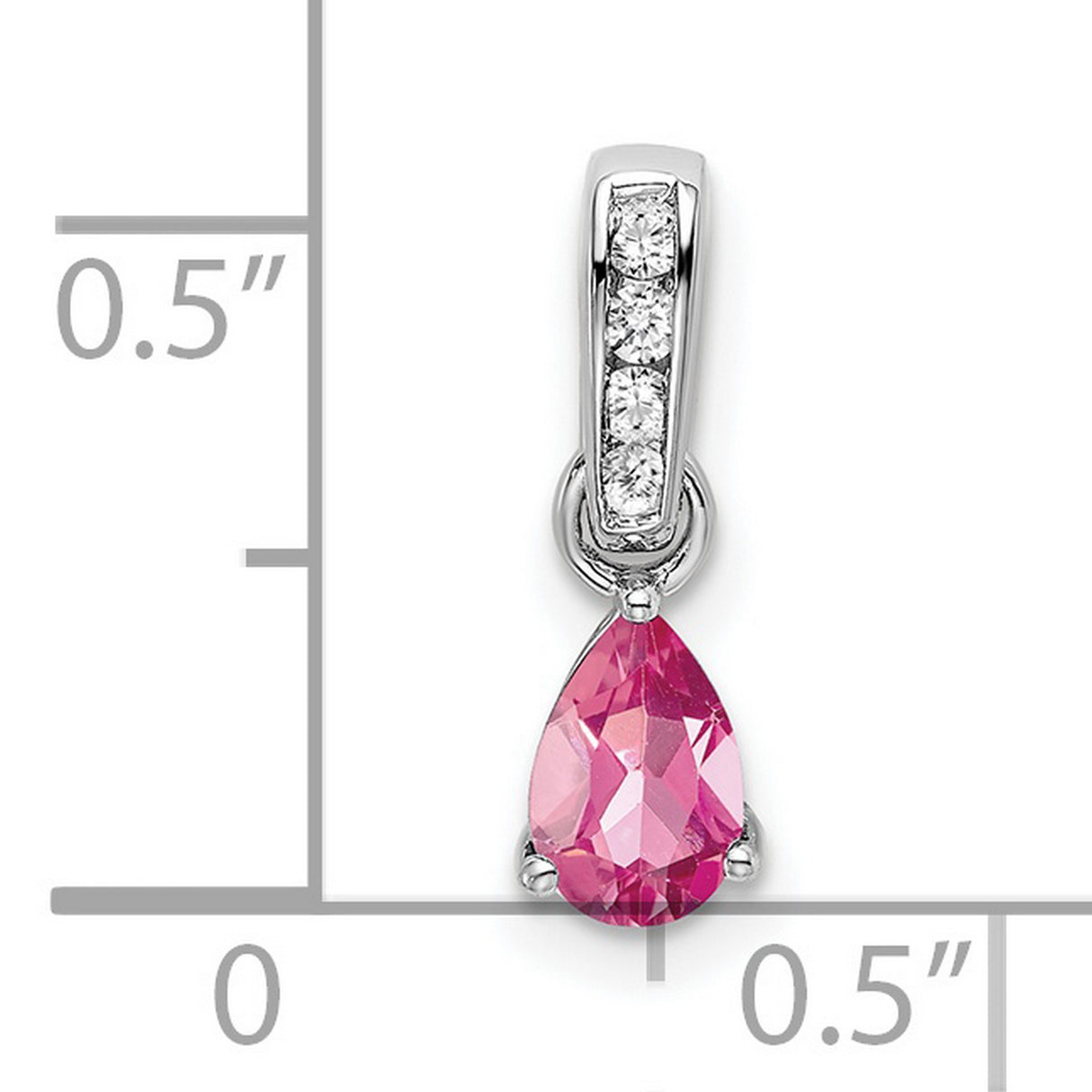 10k White Gold Pendant with Pink Tourmaline Drop and Diamond Accents, Feminine Modern Design