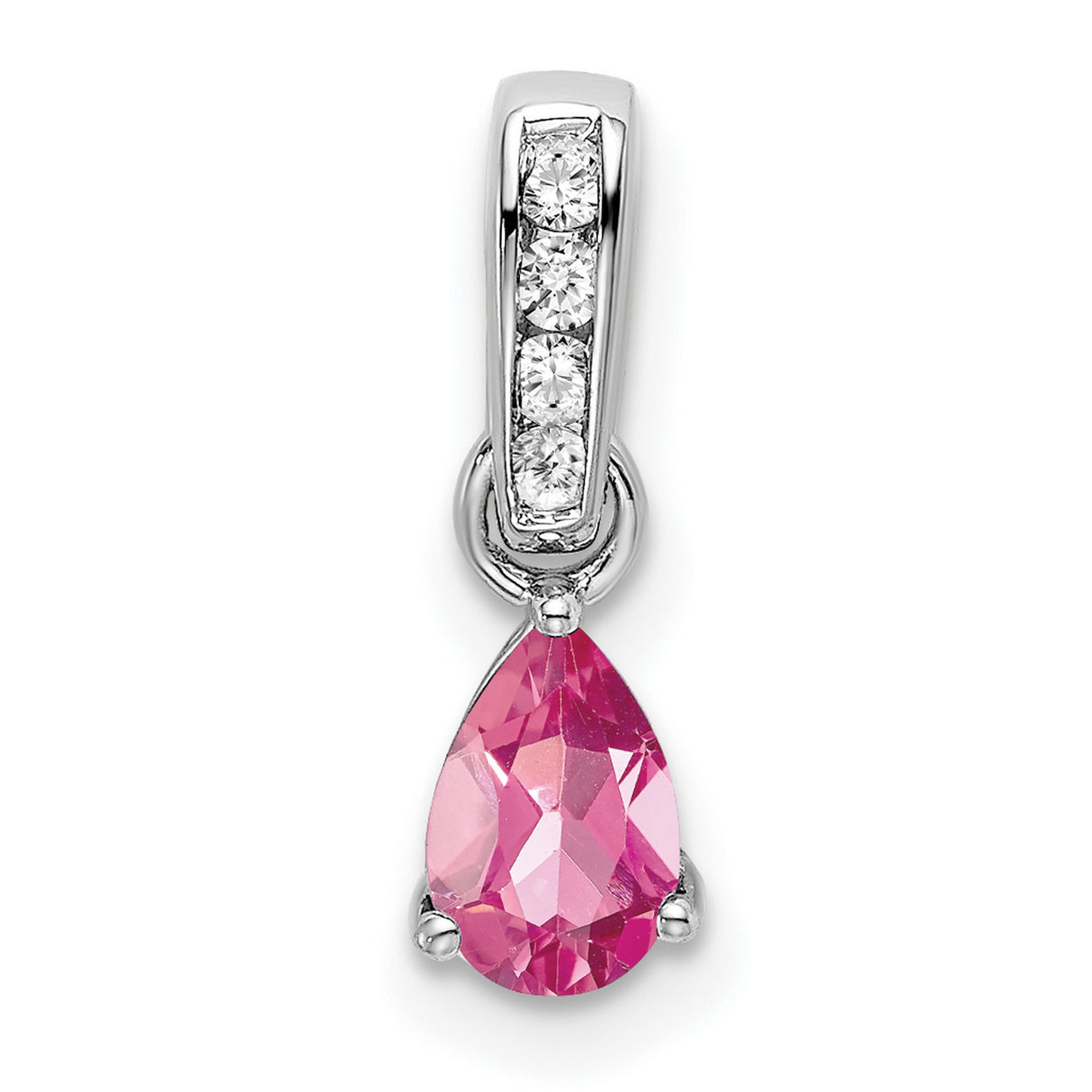 10k White Gold Pendant with Pink Tourmaline Drop and Diamond Accents, Feminine Modern Design