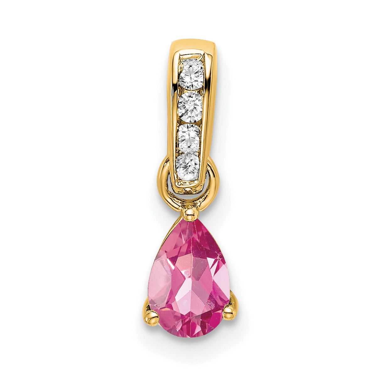 14k Yellow Gold Teardrop Pendant with Pink Tourmaline and Diamond Accents, Romantic Design