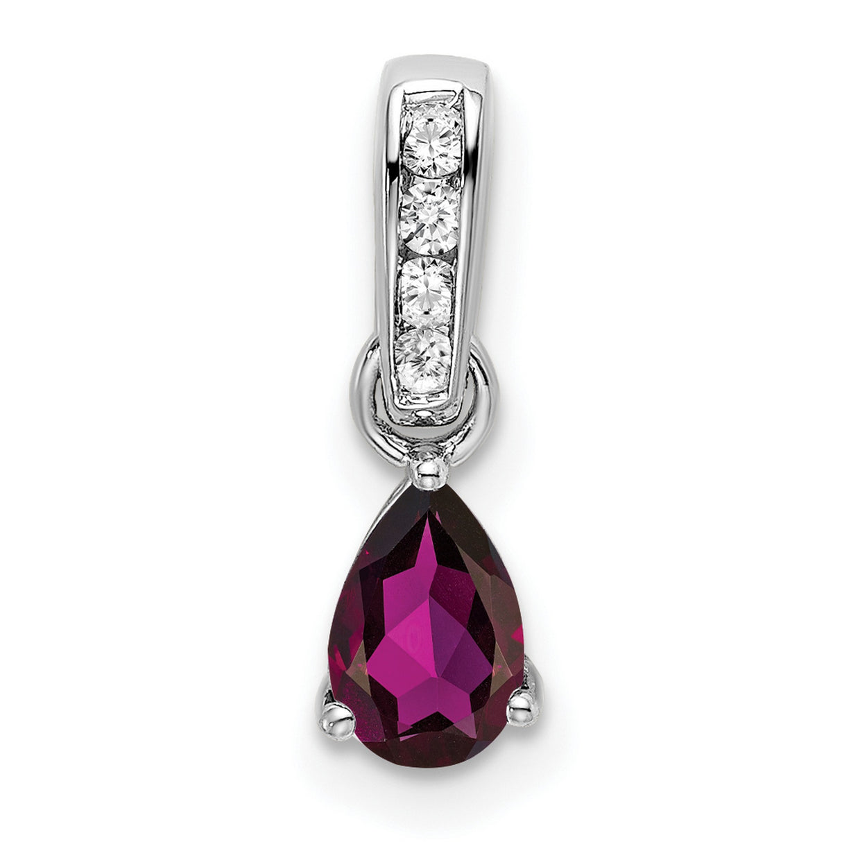 10k White Gold Pendant with Pear Shaped Garnet and Diamond Accents, Christian Inspired Style