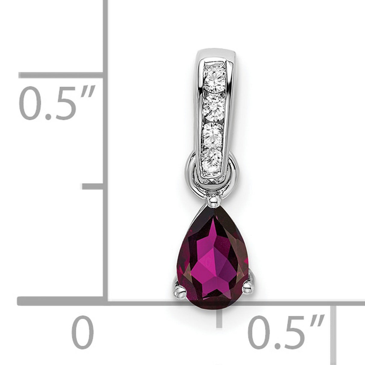 14k White Gold Pendant with Pear Rhodolite Garnet and Diamond Accents, January Birthstone Jewelry