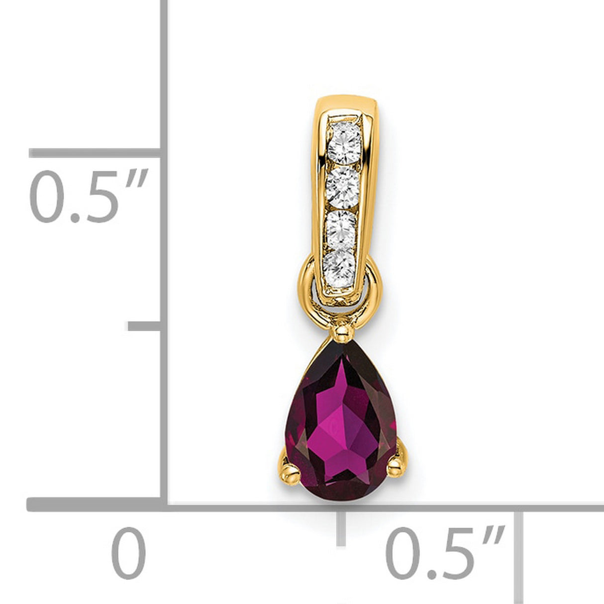 14k Yellow Gold Pear Shaped Rhodolite Garnet Pendant with Diamond Accents