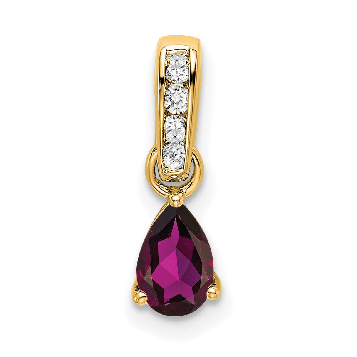14k Yellow Gold Pear Shaped Rhodolite Garnet Pendant with Diamond Accents