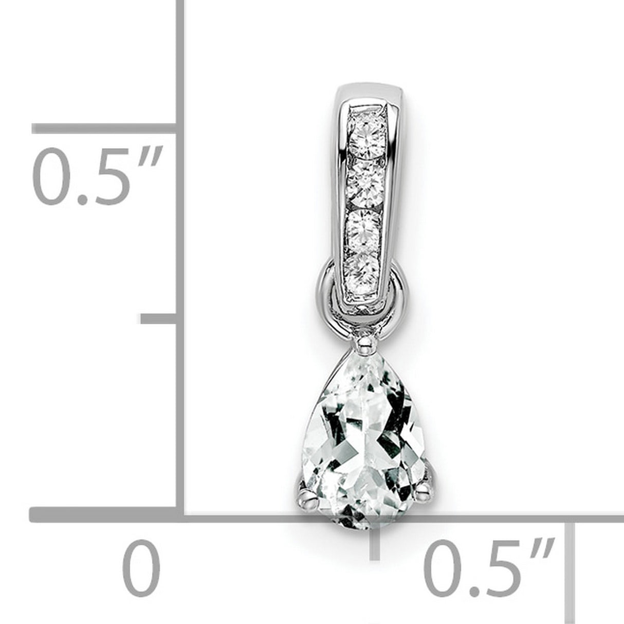 14k White Gold Teardrop Pendant with Pear Shaped White Topaz and Diamond Accents