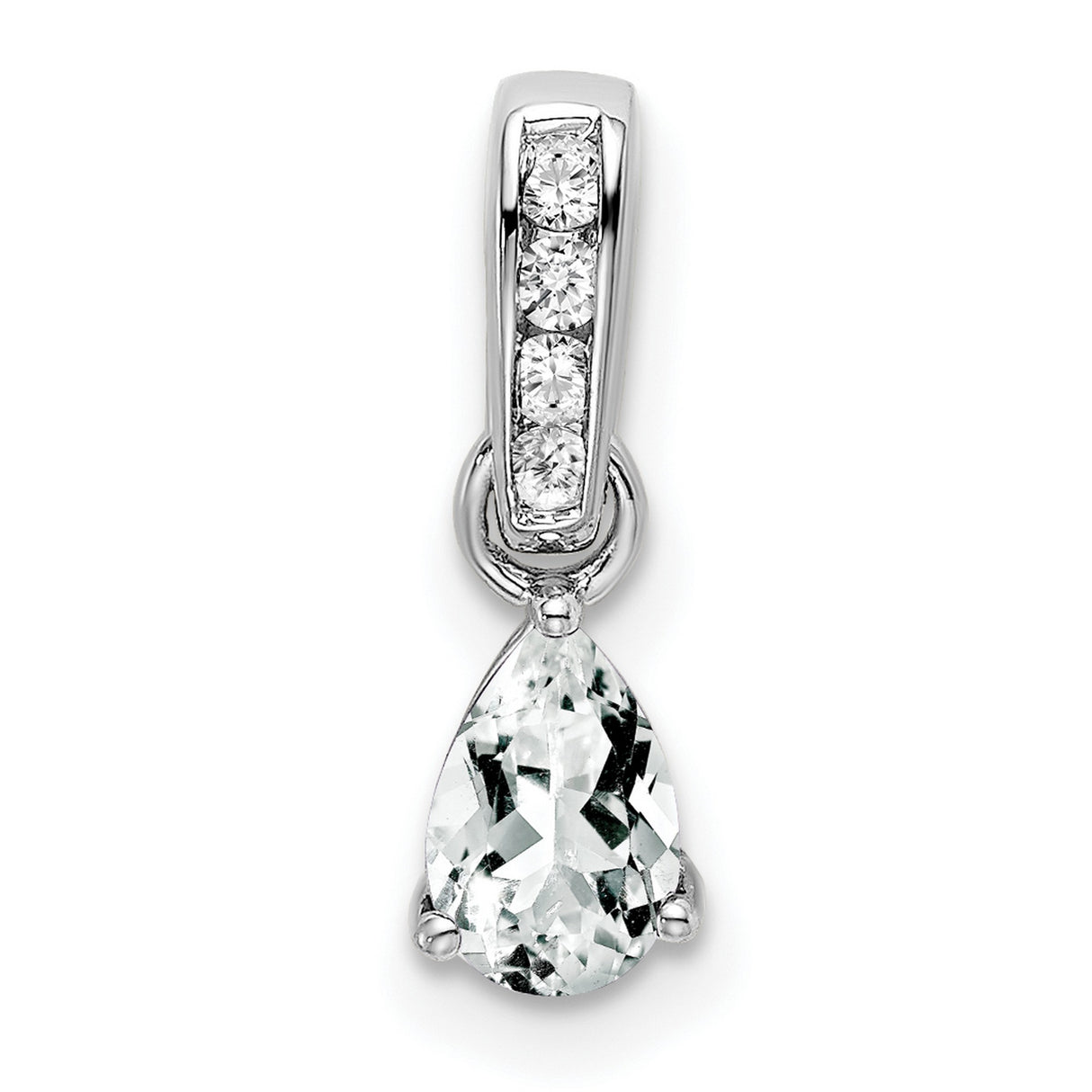 14k White Gold Teardrop Pendant with Pear Shaped White Topaz and Diamond Accents