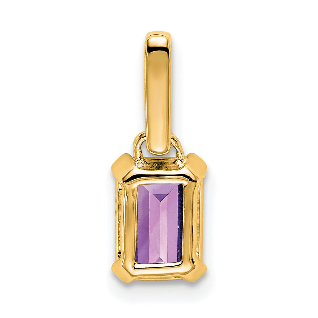 10k Yellow Gold Pendant with Emerald Cut Amethyst and Diamond Accent Bail