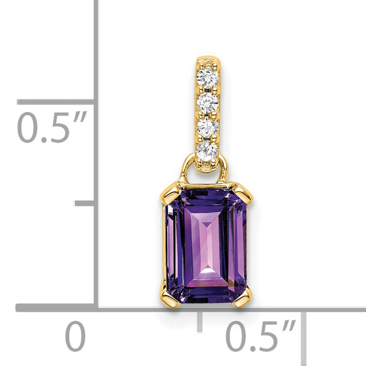 10k Yellow Gold Pendant with Emerald Cut Amethyst and Diamond Accent Bail