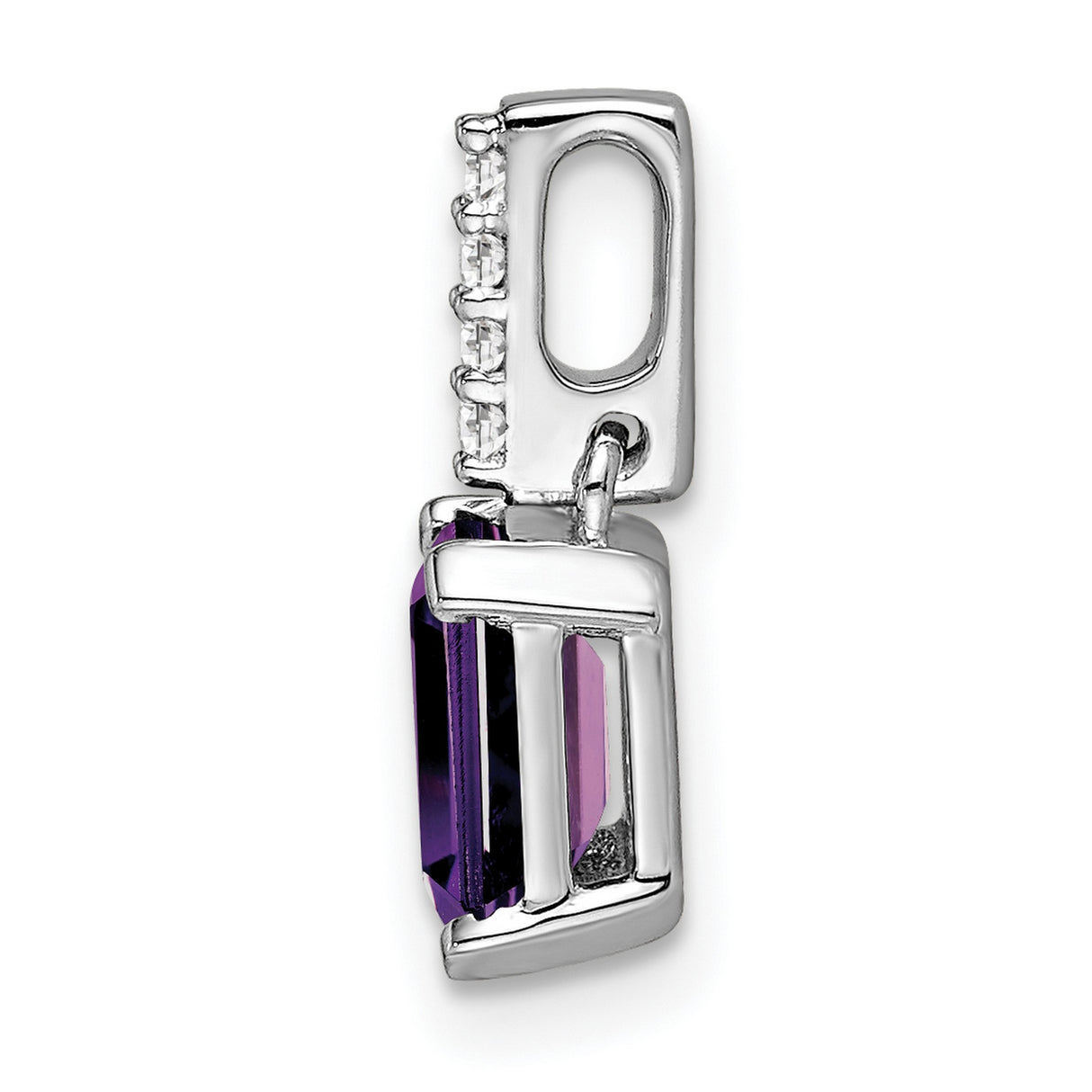 14k White Gold Pendant with Emerald Cut Amethyst and Diamond Accents