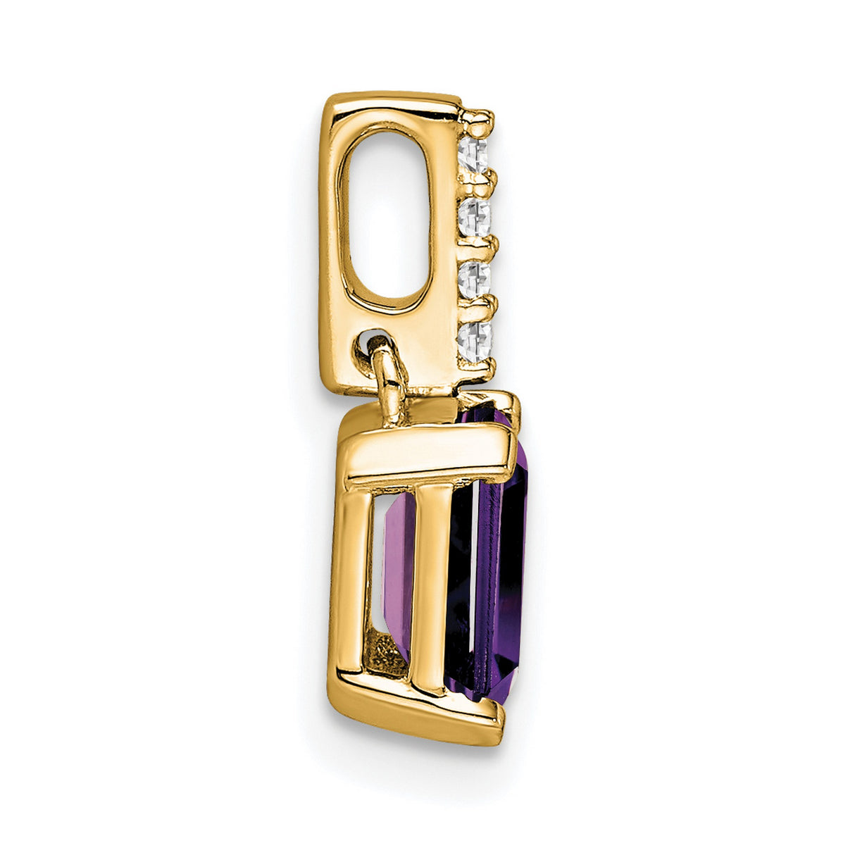 14k Yellow Gold Pendant with Emerald Cut Amethyst and Diamond Bail