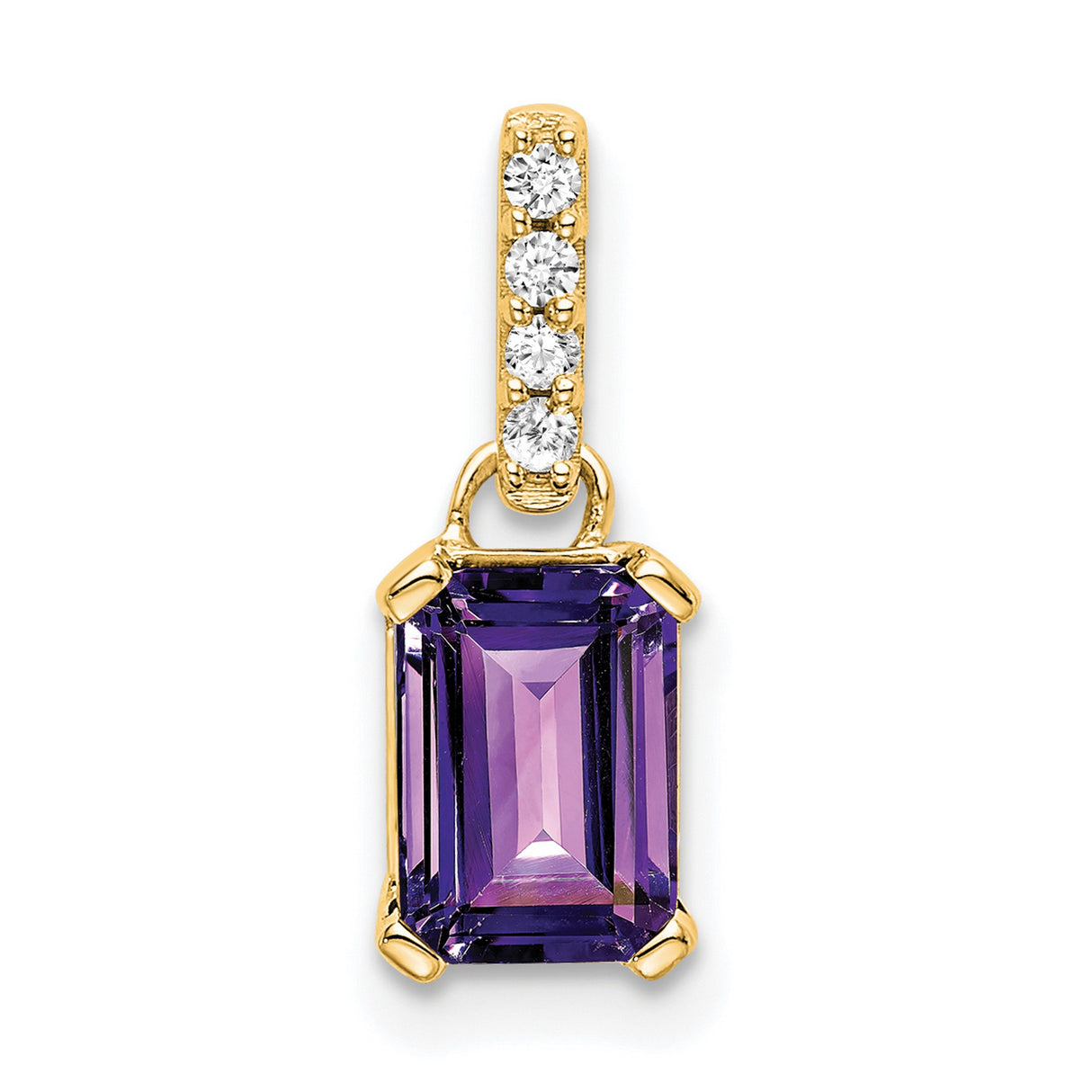 14k Yellow Gold Pendant with Emerald Cut Amethyst and Diamond Bail