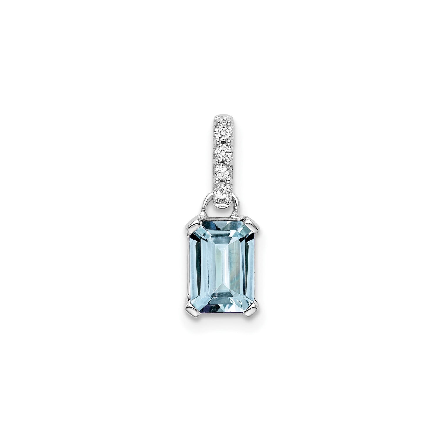 10k White Gold Pendant with Emerald-Cut Aquamarine and Diamond Accent Bail