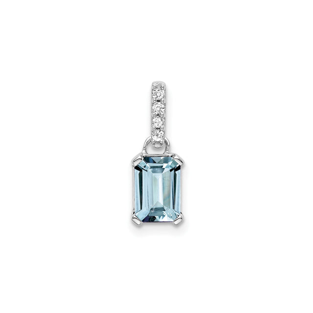 10k White Gold Pendant with Emerald-Cut Aquamarine and Diamond Accent Bail