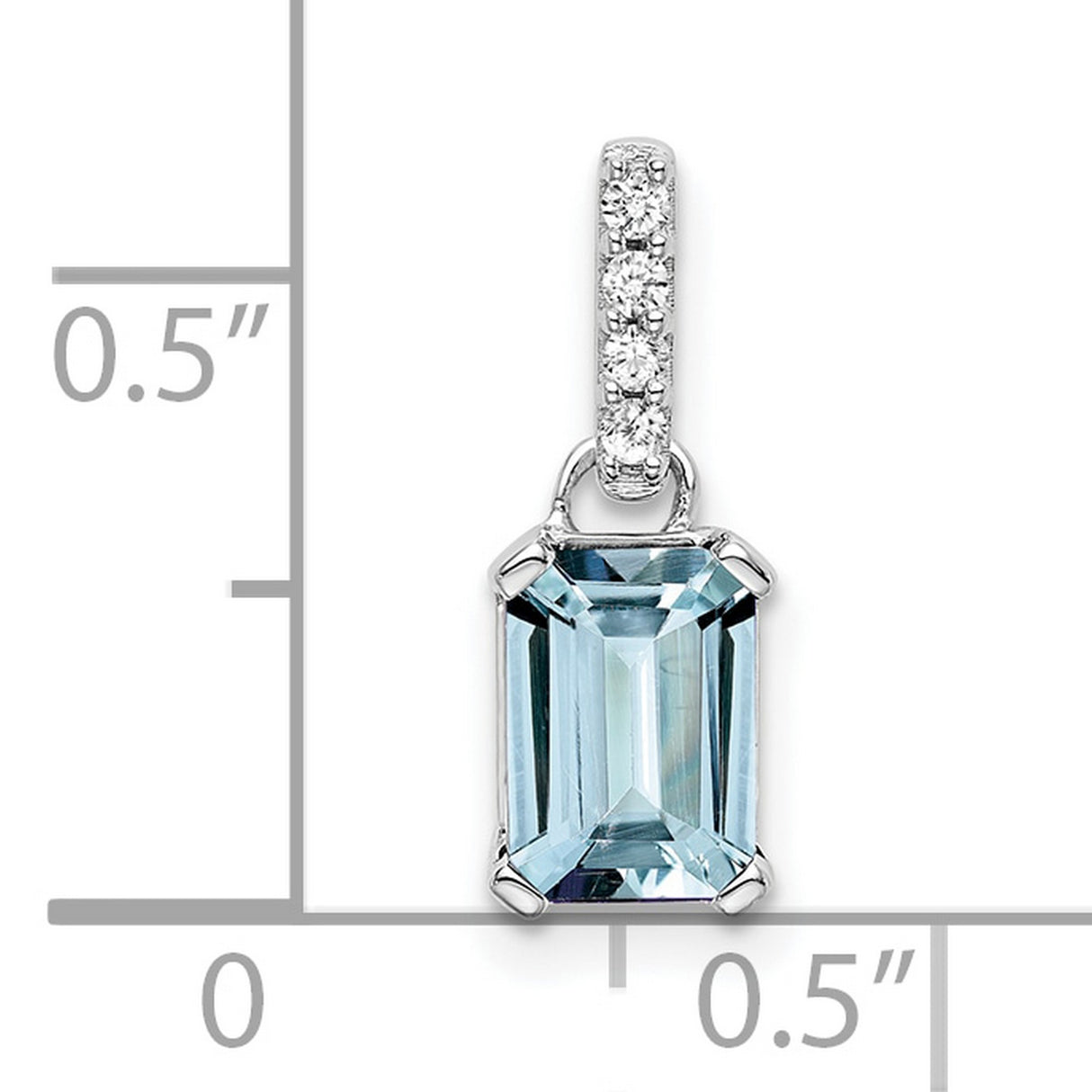 14k White Gold Pendant with Emerald Cut Aquamarine and Diamond Accent Bail