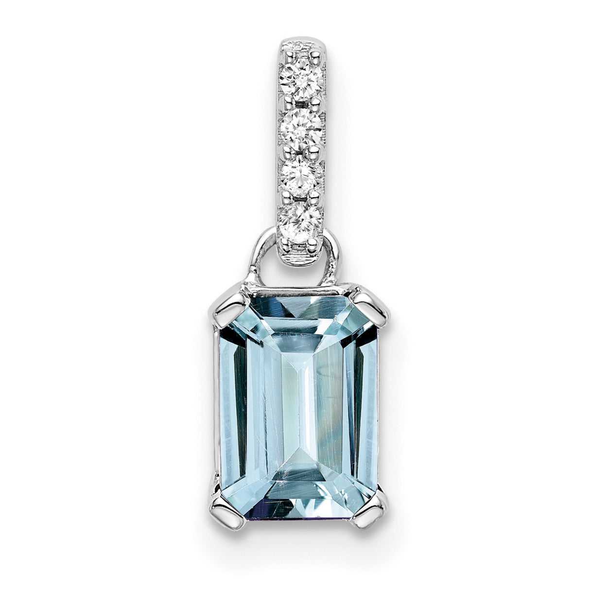 14k White Gold Pendant with Emerald Cut Aquamarine and Diamond Accent Bail