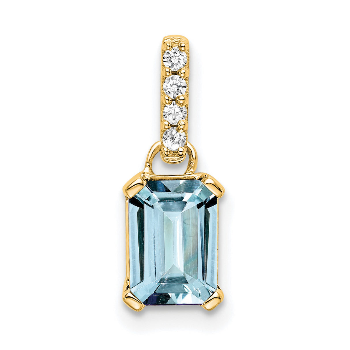 14k Yellow Gold Pendant with Emerald Cut Aquamarine and Diamond Accent