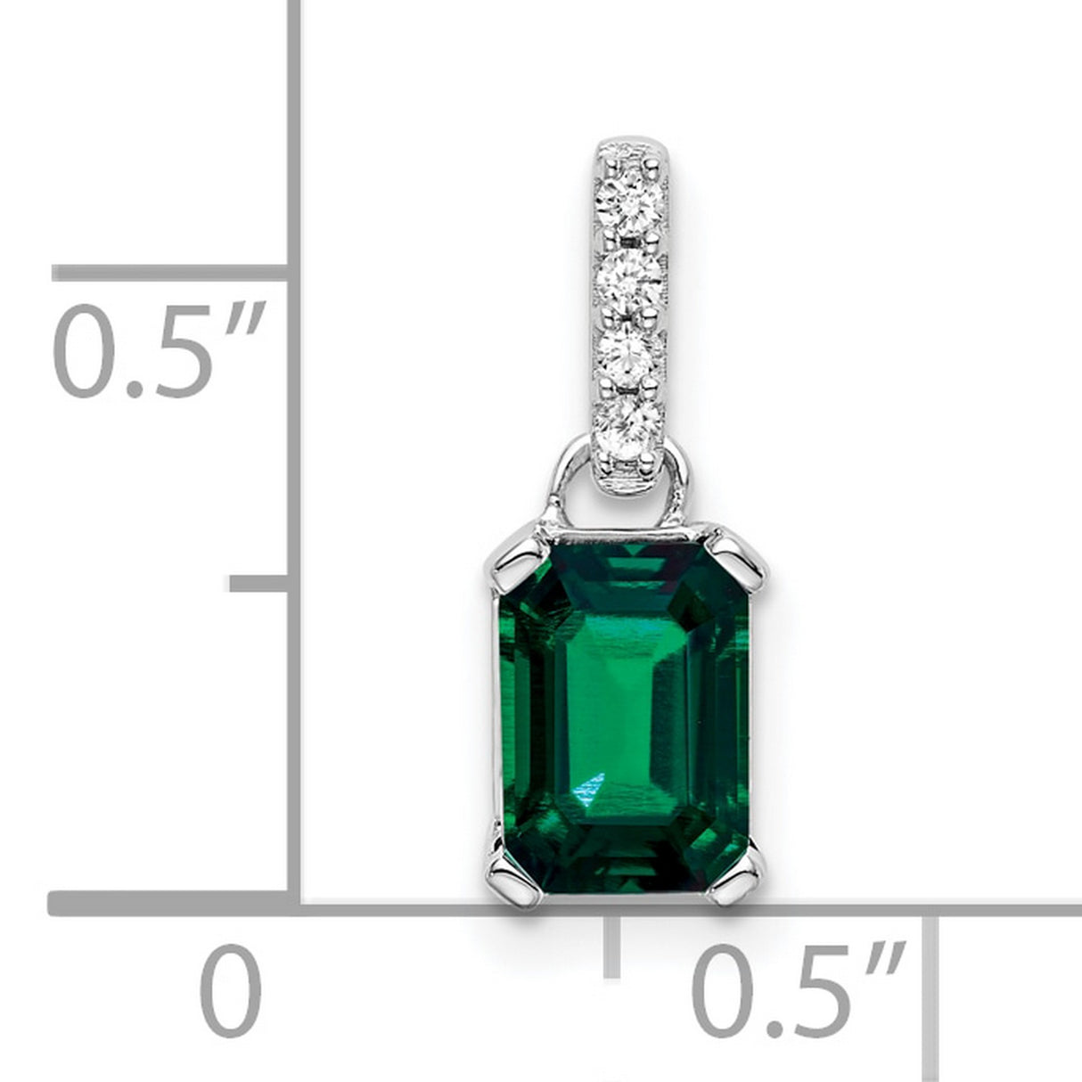 10k White Gold Pendant with Lab Created Emerald and Diamond Accent Bail, Formal Charm for Women