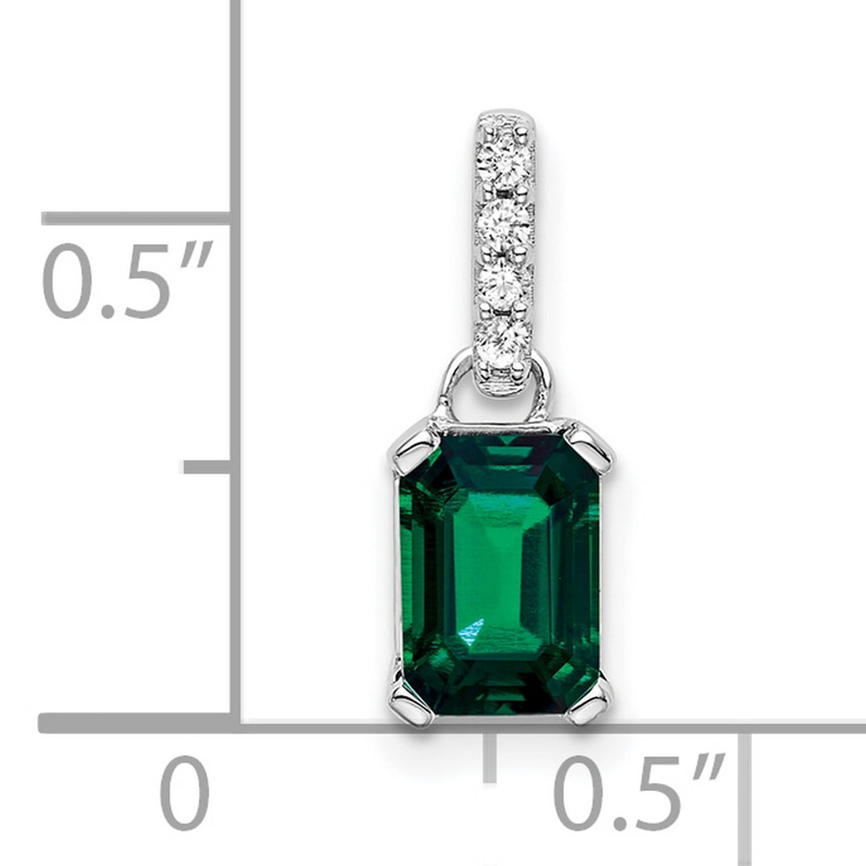 14k White Gold Pendant with Emerald Cut Lab Created Emerald and Diamond Accents