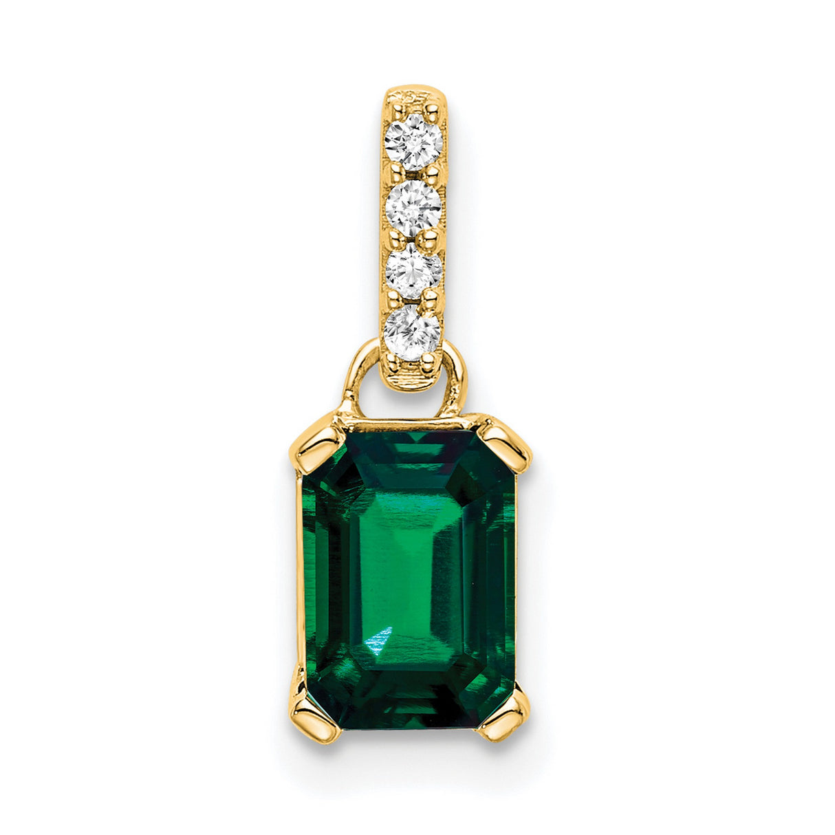 14k Yellow Gold Pendant with Lab Created Emerald and Diamond Accent Bail