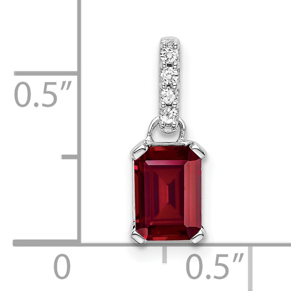 10k White Gold Ruby Pendant with Diamond Accented Bail, Emerald Cut, Romantic Jewelry for Women