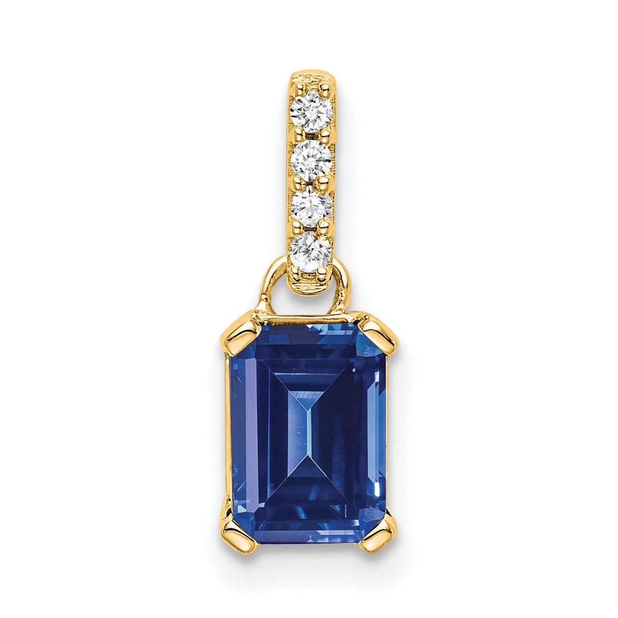 Created Sapphire and Diamond Charm Pendant in Real 10k Yellow Gold