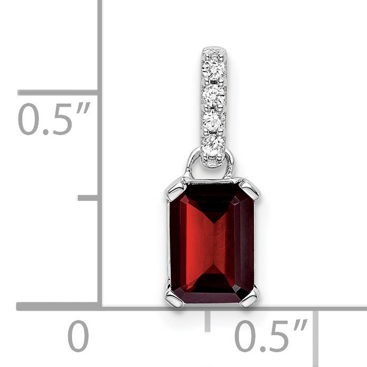 10k White Gold Pendant with Garnet and Diamond Accents, Emerald Cut, January Birthstone