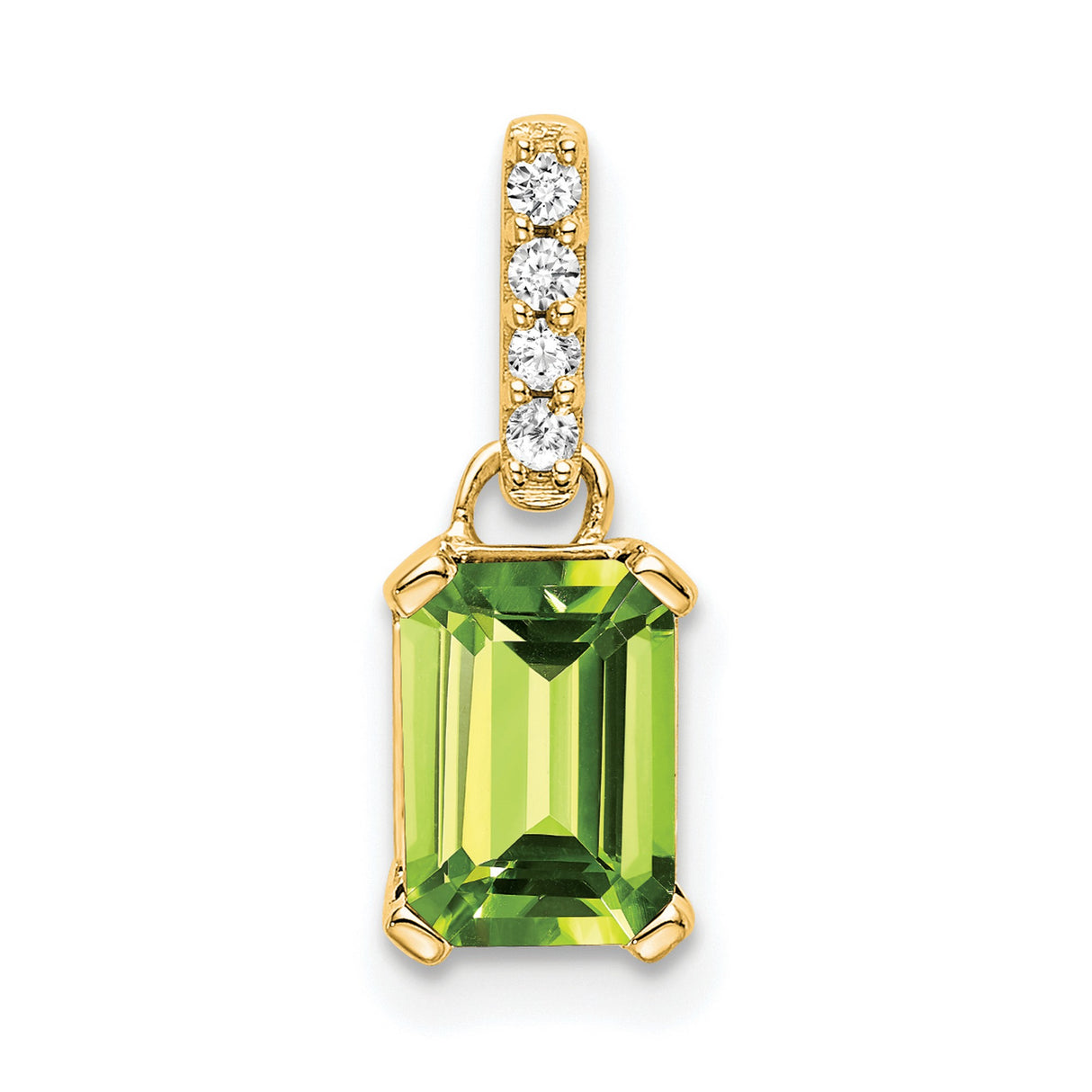 14k Yellow Gold Peridot Pendant with Diamond Accents, Emerald-Cut August Birthstone Jewelry