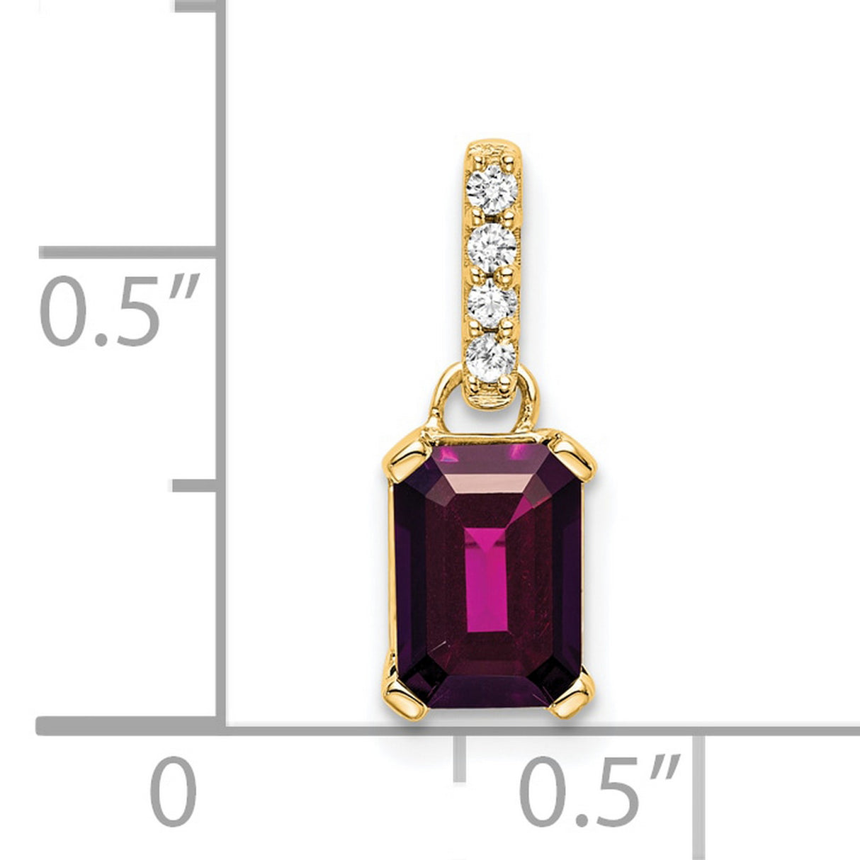10k Yellow Gold Pendant with Emerald Cut Rhodolite Garnet and Diamond Accents
