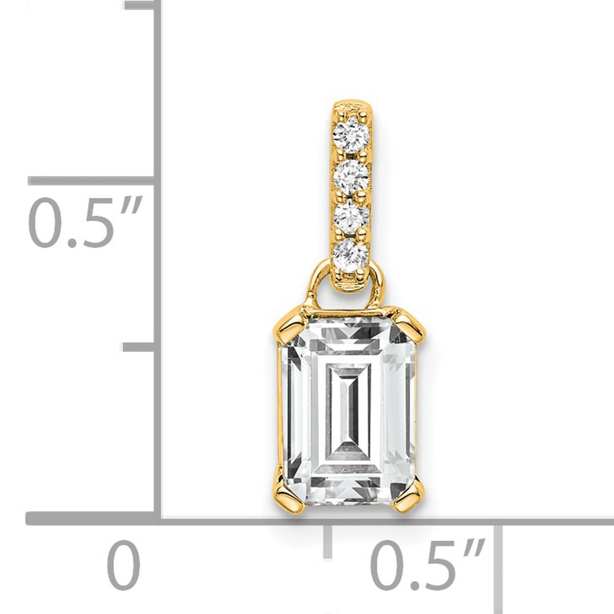 10k Yellow Gold Pendant with Diamonds and White Topaz, Emerald Cut Drop Design