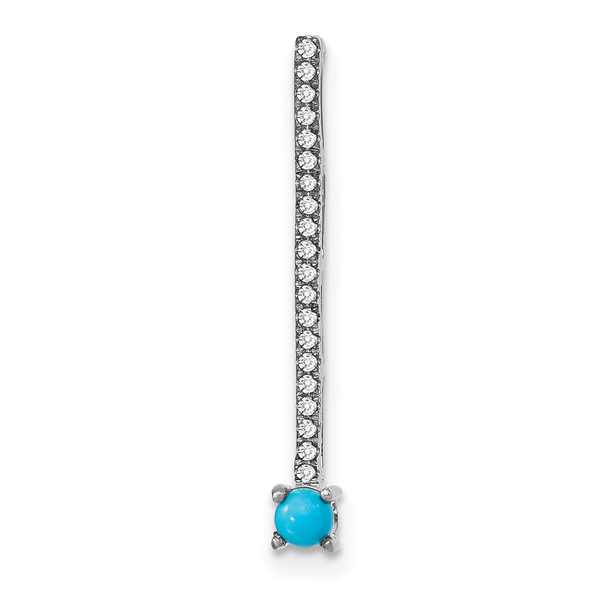 14k White Gold Bar Pendant with Turquoise and White Topaz, Minimalist Drop Design for Women